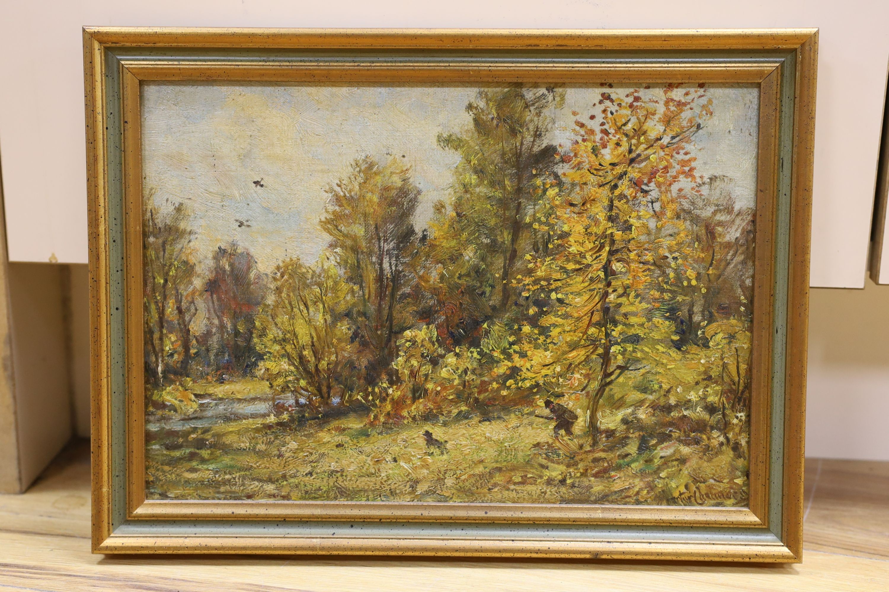 Hector Chalmers (1849-1943), oil on board, 'Autum at Orbiston', signed, 23 x 33cm